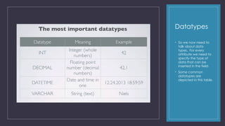 Data Types and Physical Data Models MS Access | PPTX