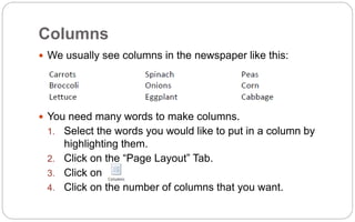 Example Of Column Lesson 5 ms office word 2007 | PPTX