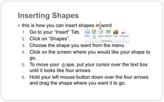 Word Insert Shapes Examples Task Lesson 5 ms office word 2007 | PPTX