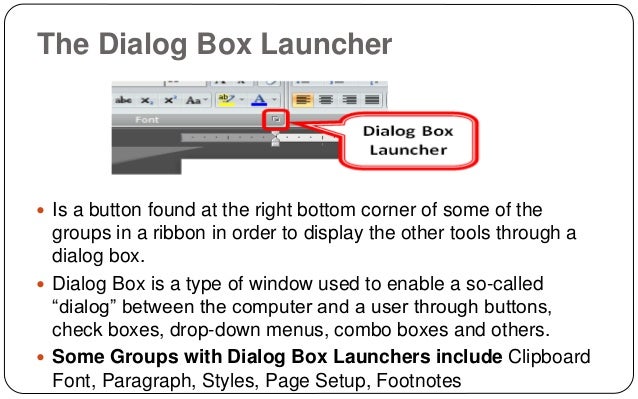 What is the dialog box launcher in word 2007 - snocharity