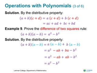 Distributive Polynomial Example Lesson 5: Polynomials | PPTX