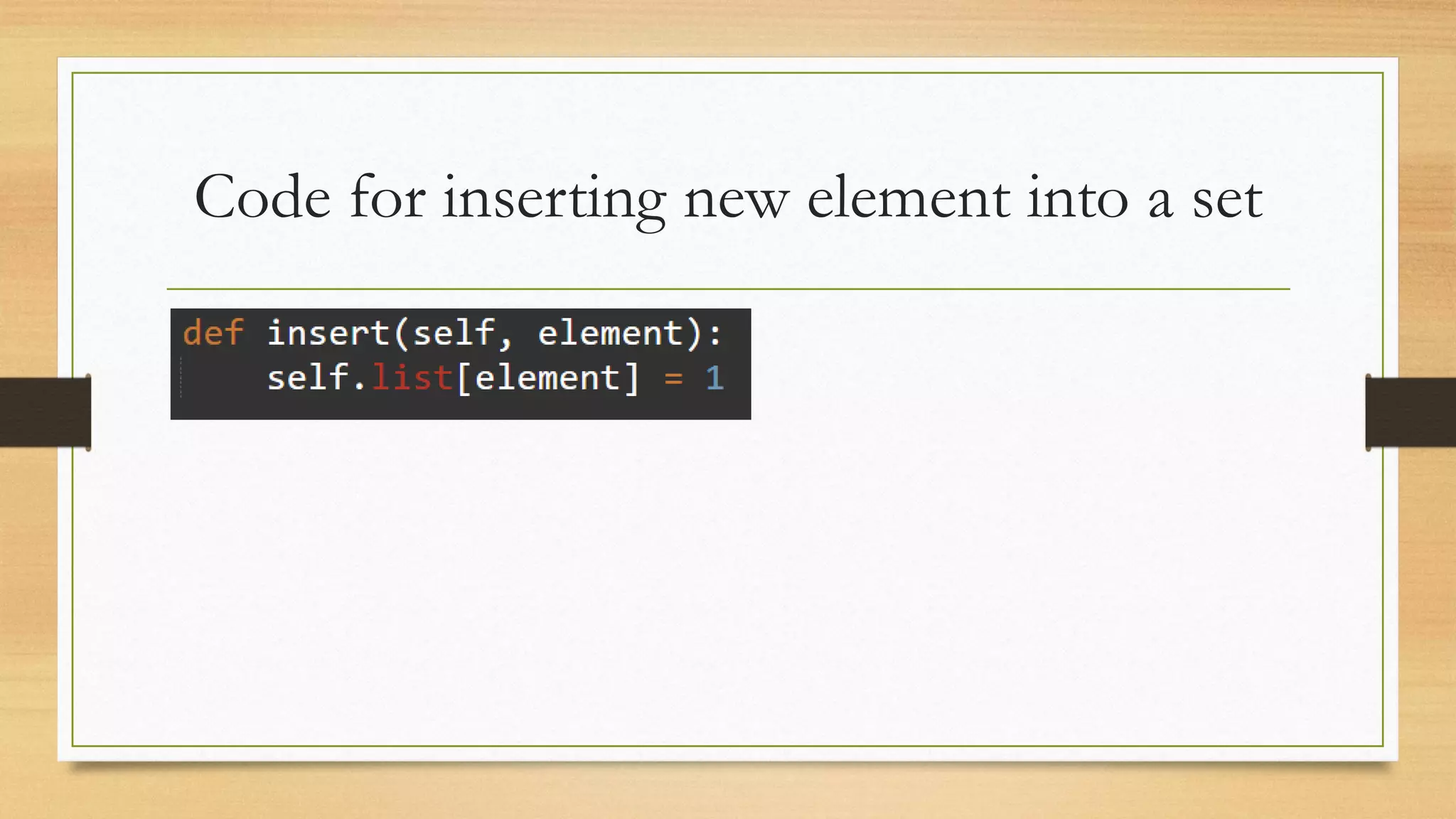 Code for inserting new element into a set
 