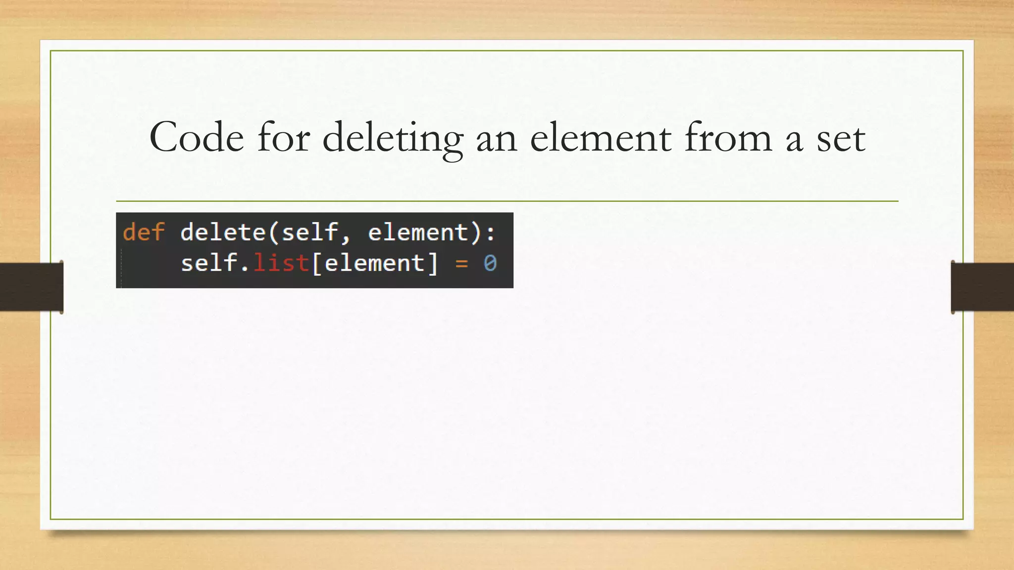 Code for deleting an element from a set
 