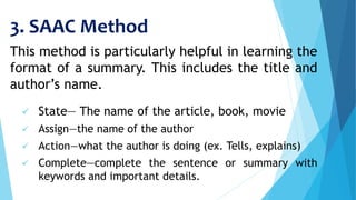 Saac Method Format Reference LESSON 5- SUMMARIZING.pptx