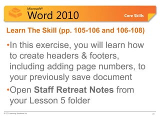 Word Lesson 5C Columns, Header, Footers, Page No. | PPT