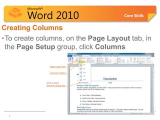 Column Header Paper Word Lesson 5C Columns, Header, Footers, Page No. | PPTX