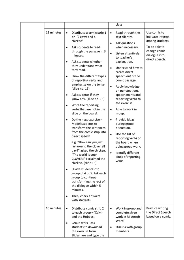 Lesson Plan 5 Direct Speech