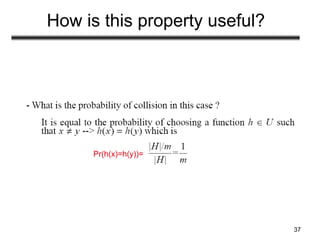 37
How is this property useful?
Pr(h(x)=h(y))=
 