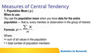 Lesson 5_Measures of Central tendency In Statistics for Research | PPTX
