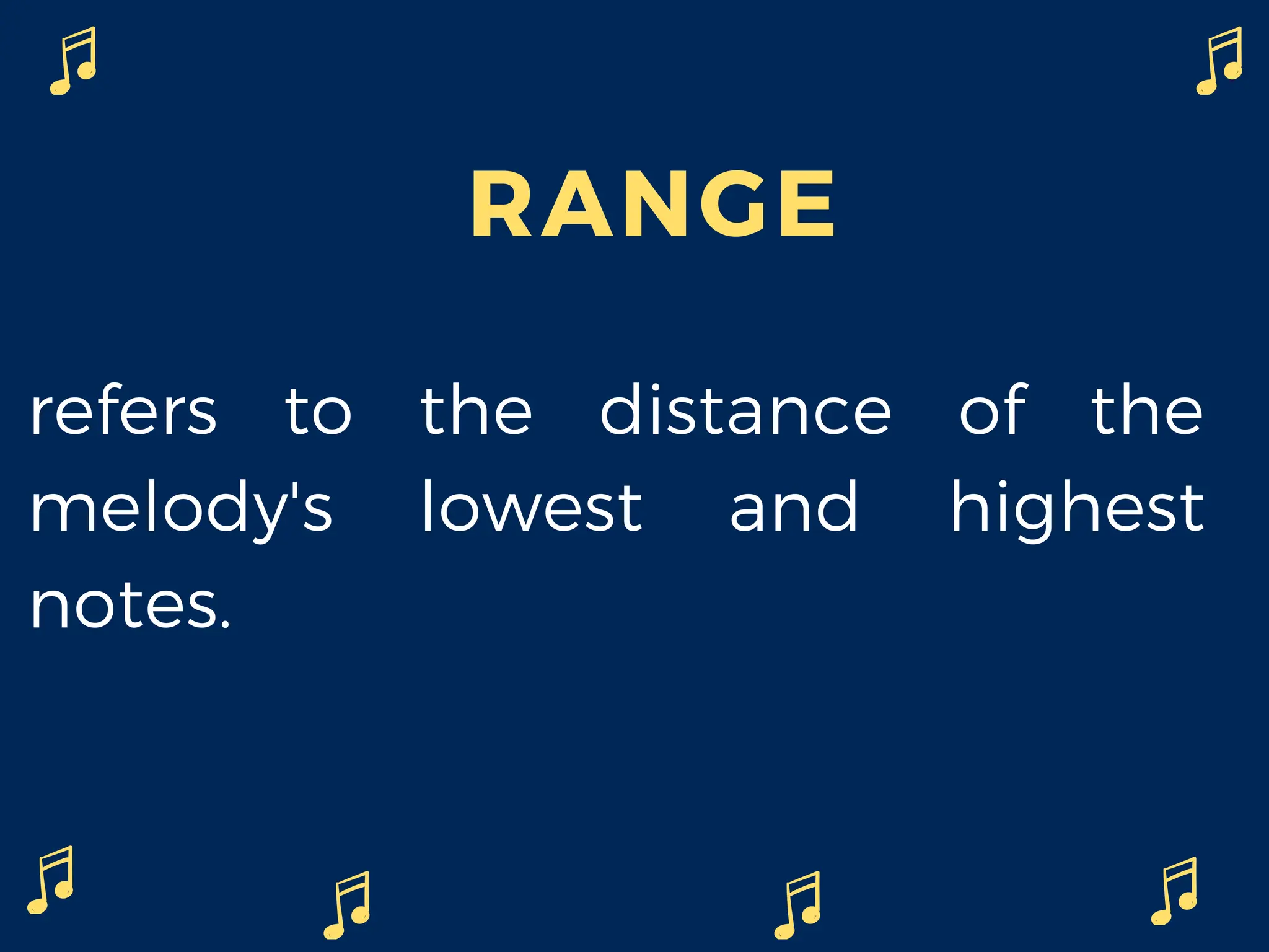 RANGE
refers to the distance of the
melody's lowest and highest
notes.