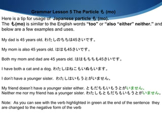 Japanese Grammar Lesson 6: The Particle も 