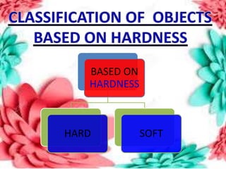 Good conductors
bad conductors
• Good conductors
bad conductors
BASED ON
HARDNESS
HARD SOFT
 