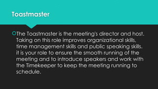 Toastmaster Roles Picture Lesson 5 SPEECH SITUATIONS & SPEECH ROLES.pptx