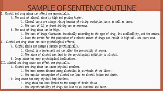 SAMPLE OF SENTENCE OUTLINE
 