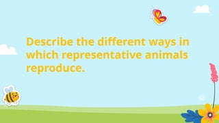 Describe the different ways in
which representative animals
reproduce.
 