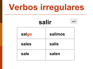 sal go sales sale salimos salís salen salir Verbos irregulares sair 