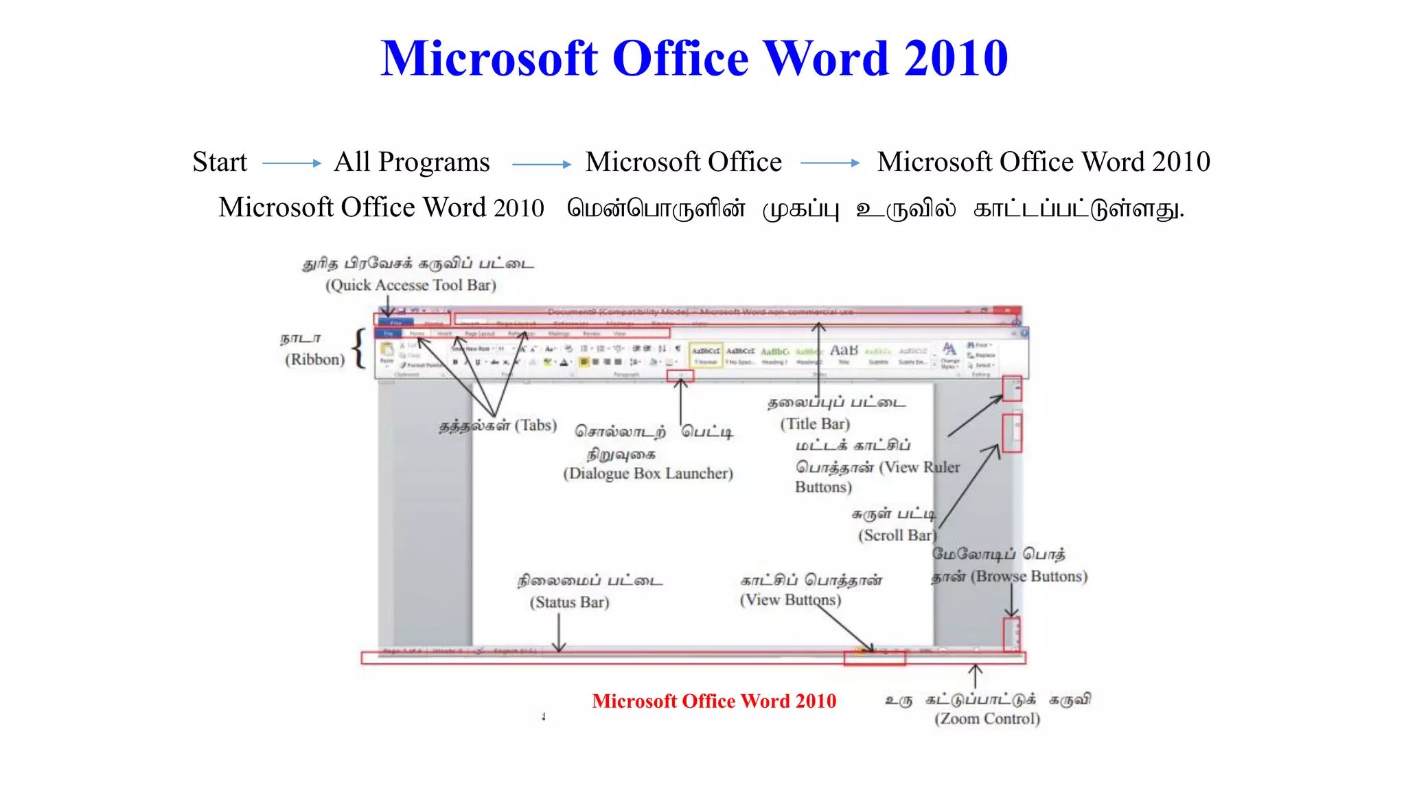 Start All Programs Microsoft Office Microsoft Office Word 2010
Microsoft Office Word 2010 nkd;nghUspd; Kfg;G cUtpy; fhl;lg;gl;Ls;sJ.
Microsoft Office Word 2010
Microsoft Office Word 2010
 