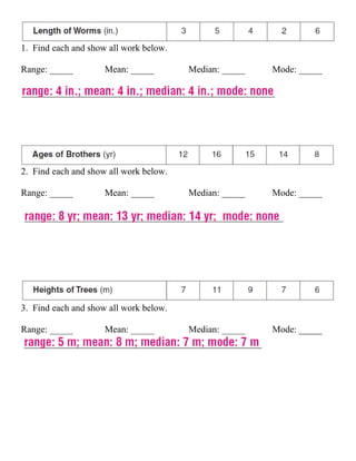 Lesson 6 2 range, mean, median, mode | PDF