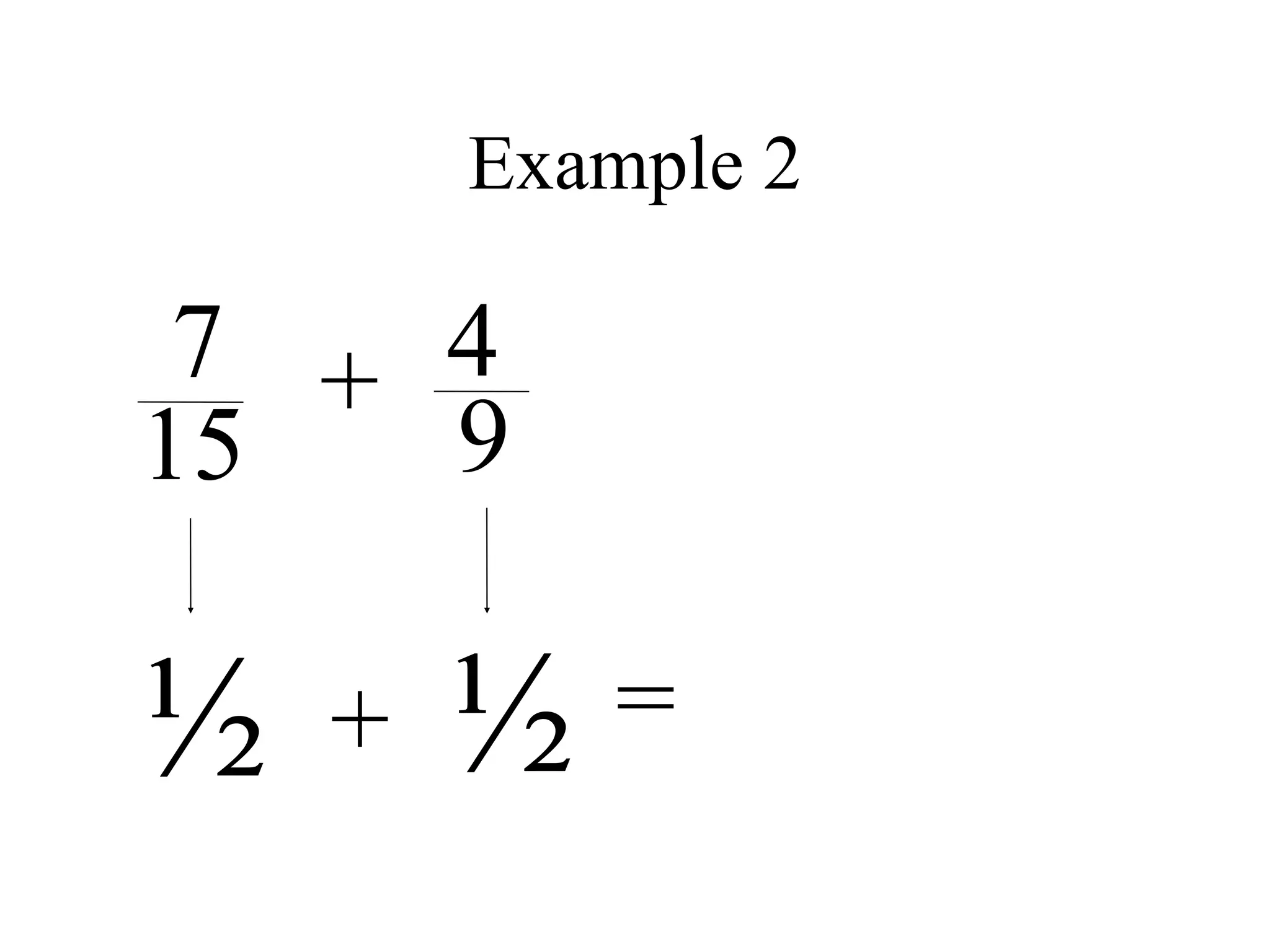 Example 2

 7 + 4
15   9

½   +   ½   =
 