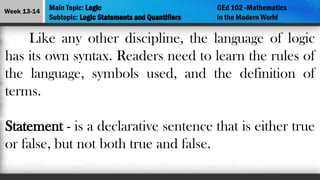 Logic Sentence Math Lesson 6 - Logic mathematics in the modern world | PPTX
