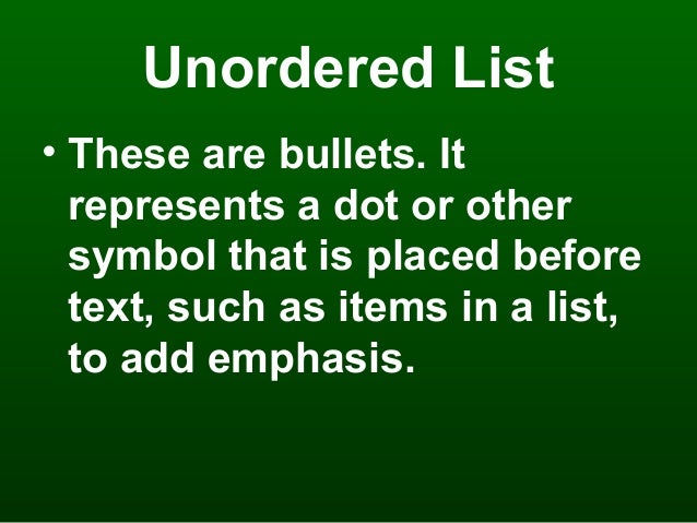 unordered list