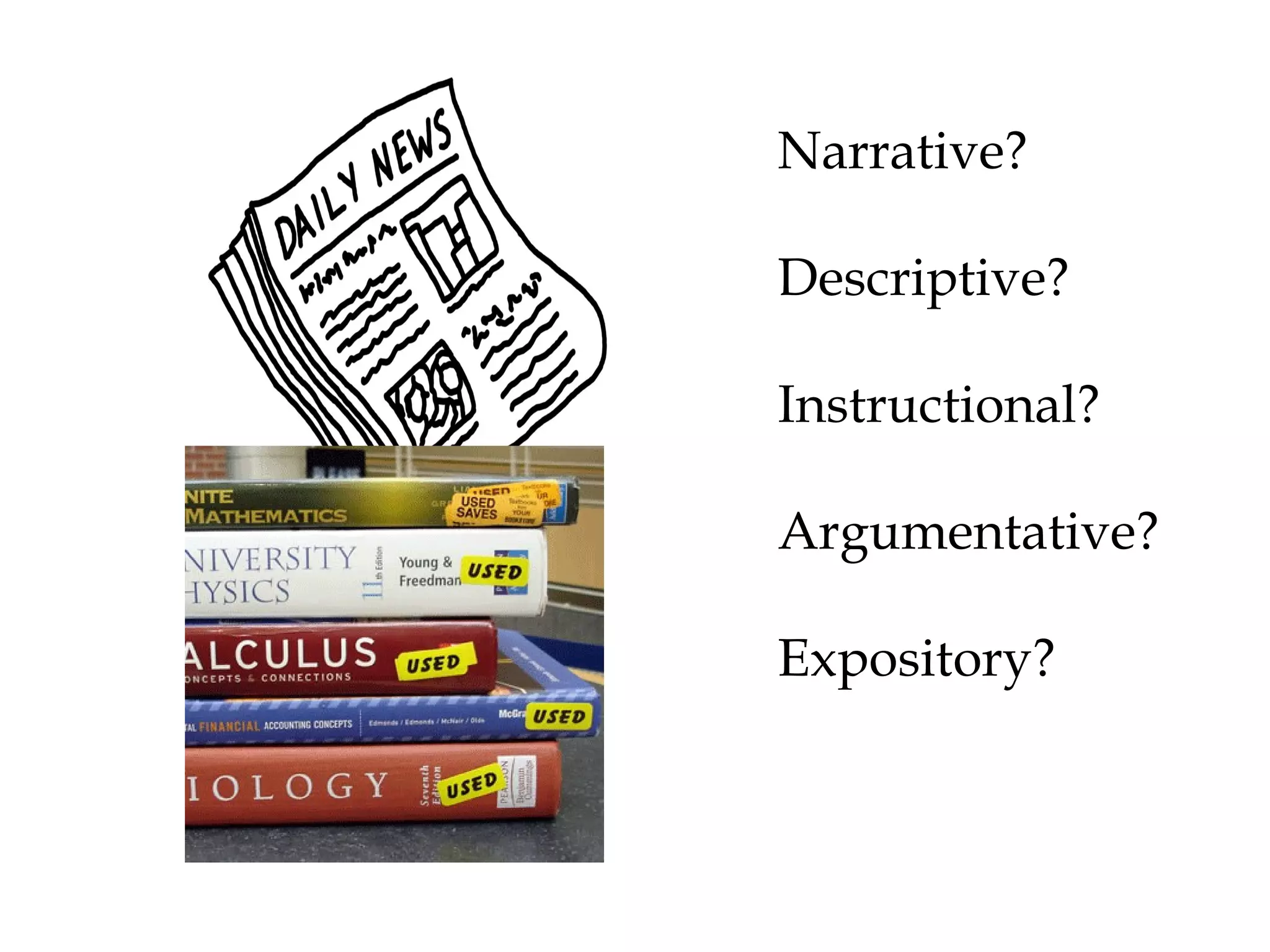 Narrative? Descriptive? Instructional? Argumentative? Expository? 
