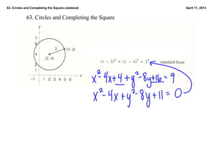63. Circles and Completing the Square.notebook      April 11, 2013


            63. Circles and Completing the Square
 