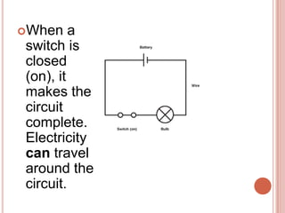 See what happens when you make changes to the circuit.http://www.bbc.co.uk/schools/ks2bitesize/science/physical_processes/changing_circuits/play.shtml