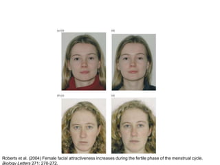 Roberts et al. (2004) Female facial attractiveness increases during the fertile phase of the menstrual cycle.
Biology Letters 271: 270-272.
 
