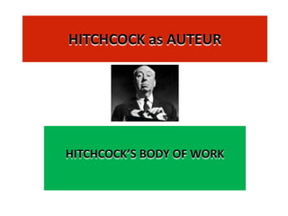HITCHCOCK as AUTEUR




HITCHCOCK’S BODY OF WORK
 