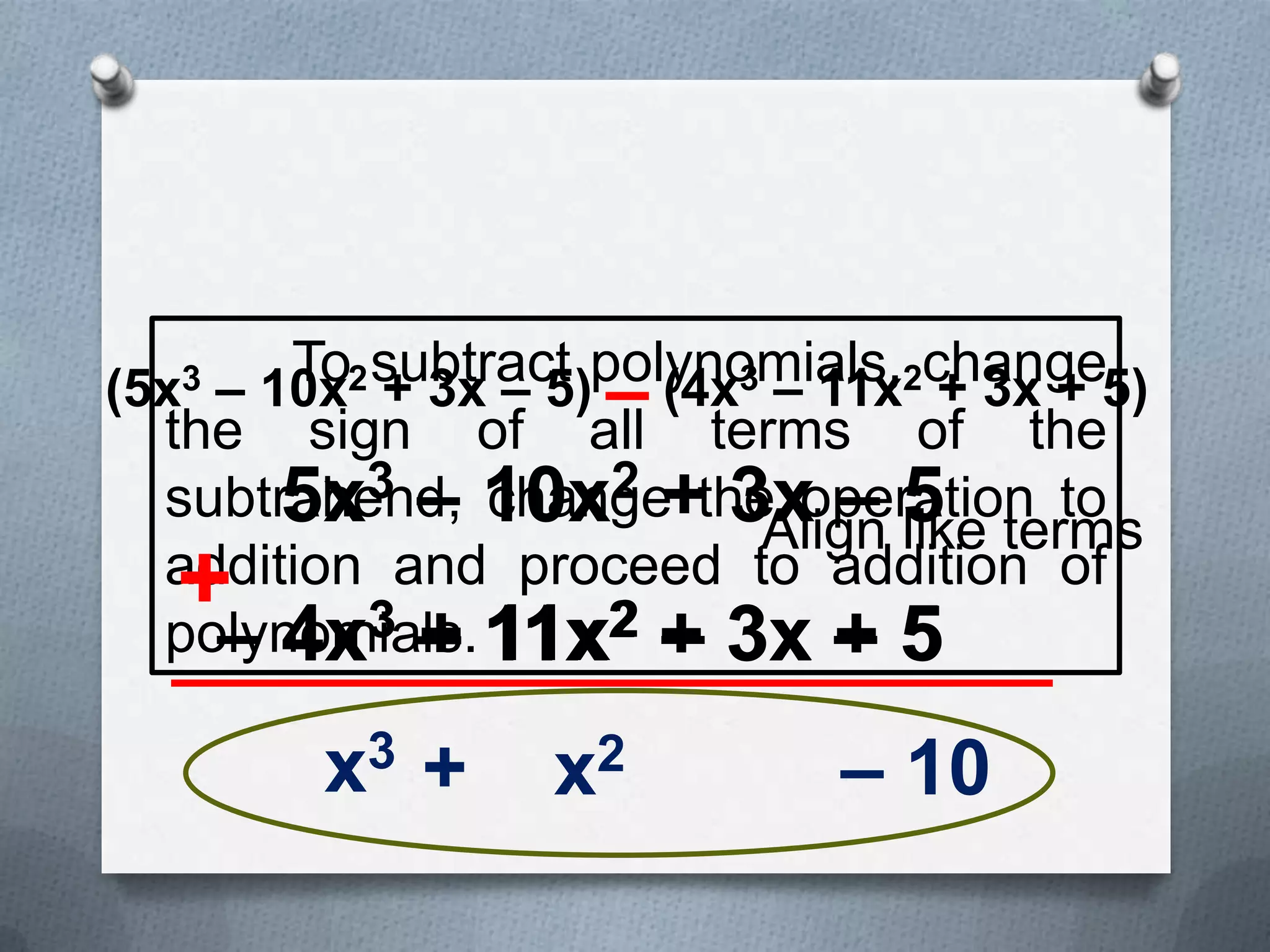 Lesson 6 subtraction of polynomials | PPSX