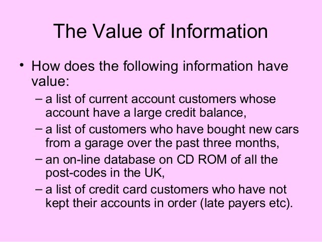 the value of information “infonomics” is one label that has been applied to the discipline of measuring the value of information assets in june 2016, aiim brought together 86 leaders in. the value of information “infonomics” is one label that has been applied to the discipline of measuring the value of information assets in june 2016, aiim brought together 86 leaders in.