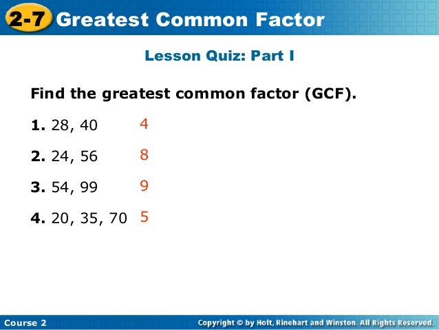 Greatest Common Factors