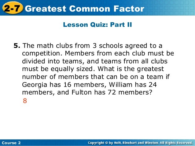 competition factor math Factors Common Greatest