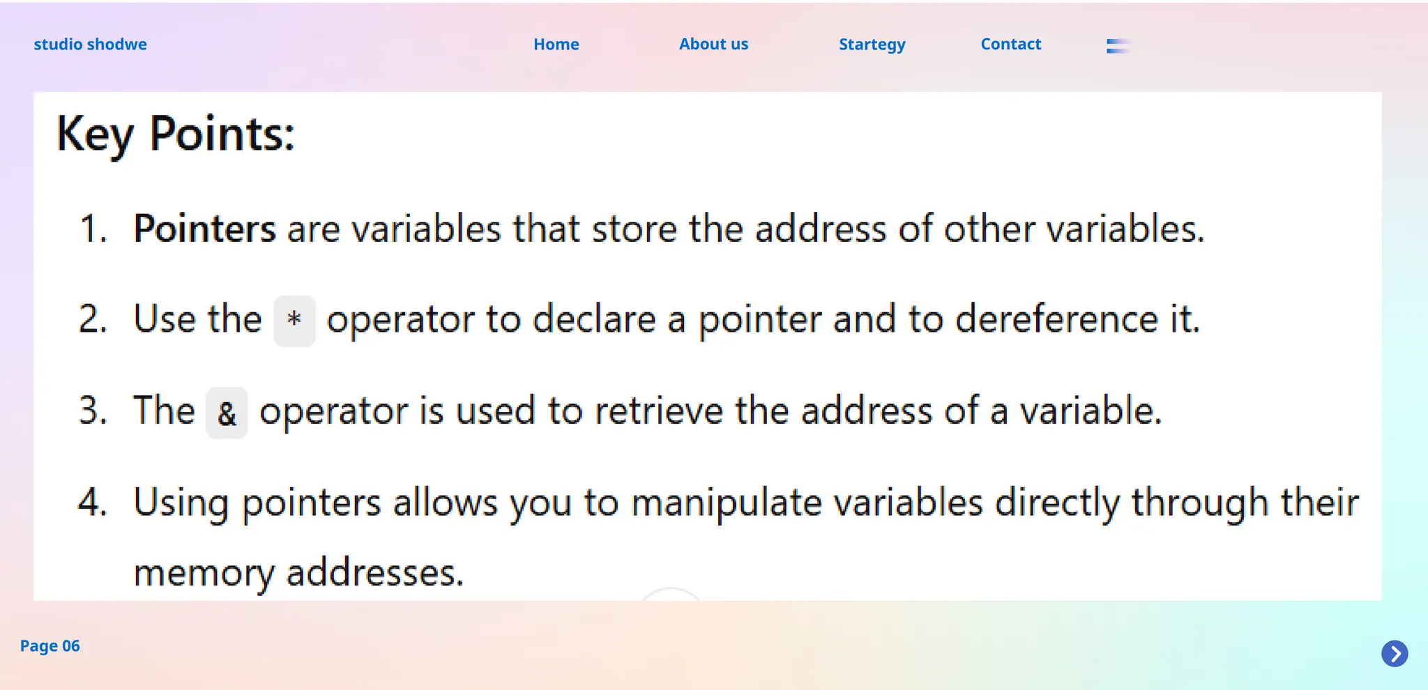 About us
studio shodwe Home Startegy Contact
Page 06
 