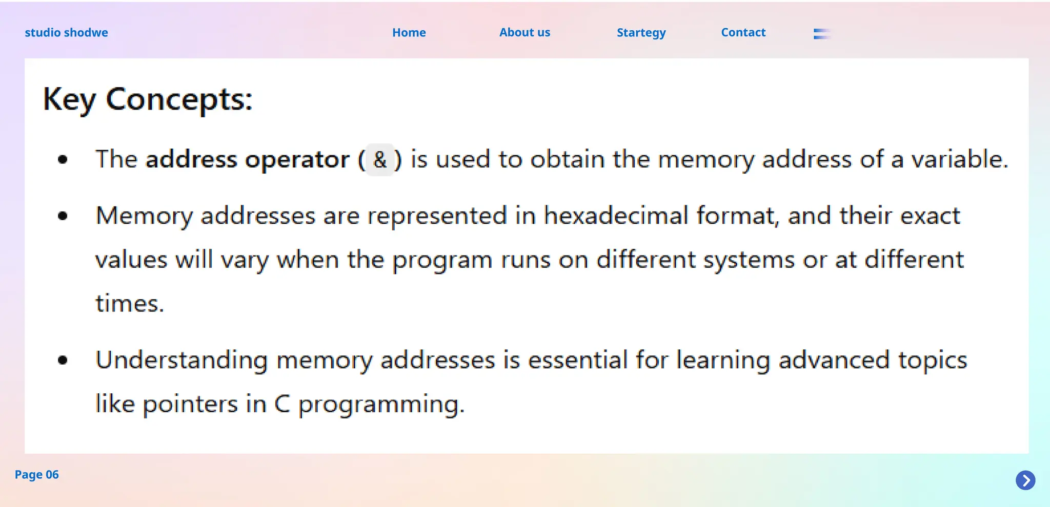 About us
studio shodwe Home Startegy Contact
Page 06
 