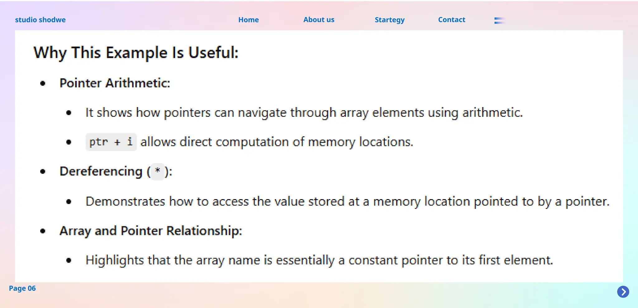 About us
studio shodwe Home Startegy Contact
Page 06
 