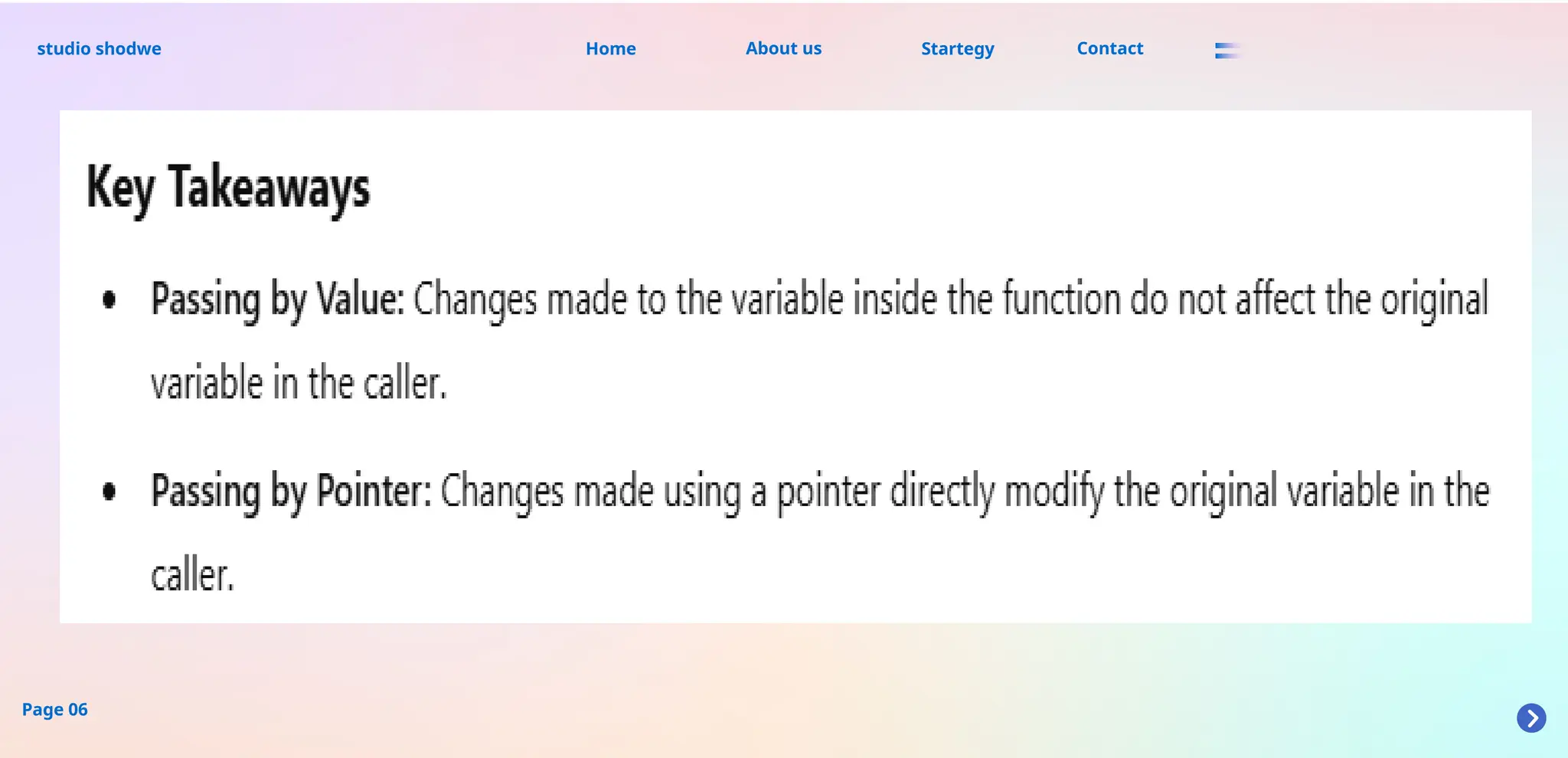 About us
studio shodwe Home Startegy Contact
Page 06
 