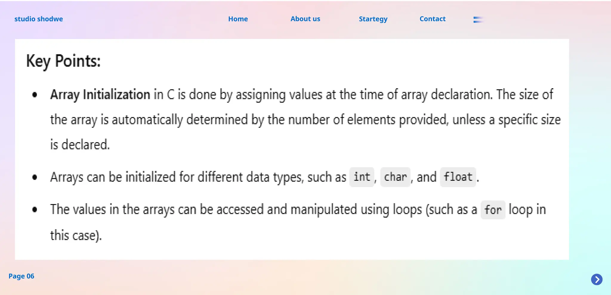 About us
studio shodwe Home Startegy Contact
Page 06
 