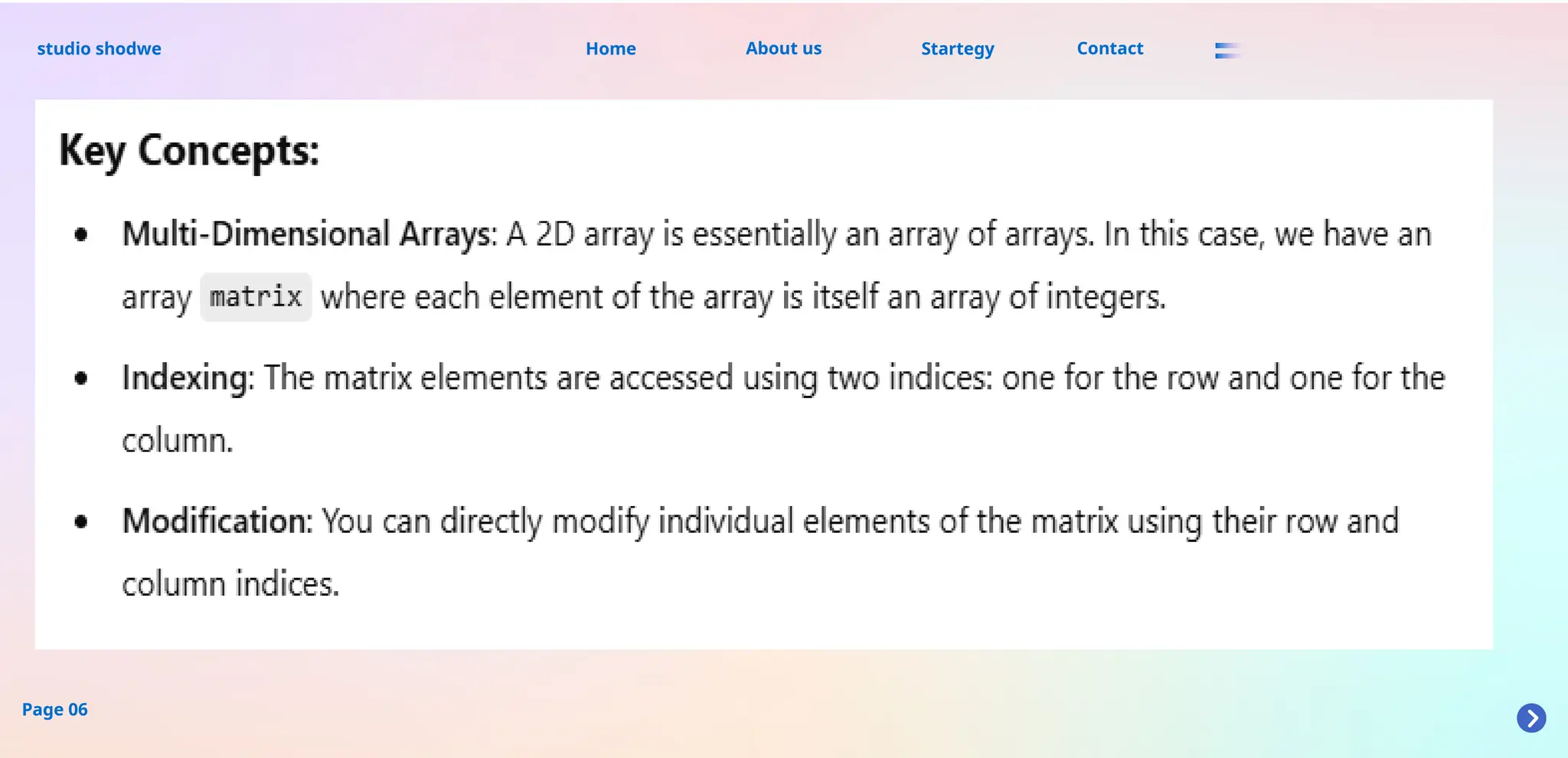 About us
studio shodwe Home Startegy Contact
Page 06
 
