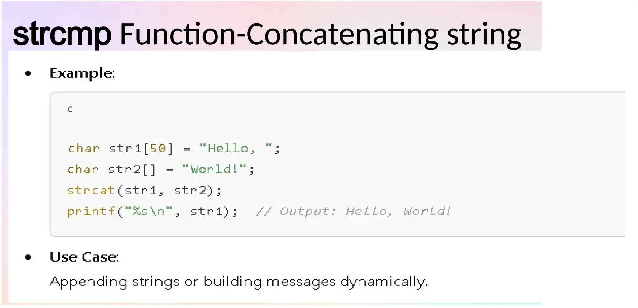 strcmp Function-Concatenating string
 