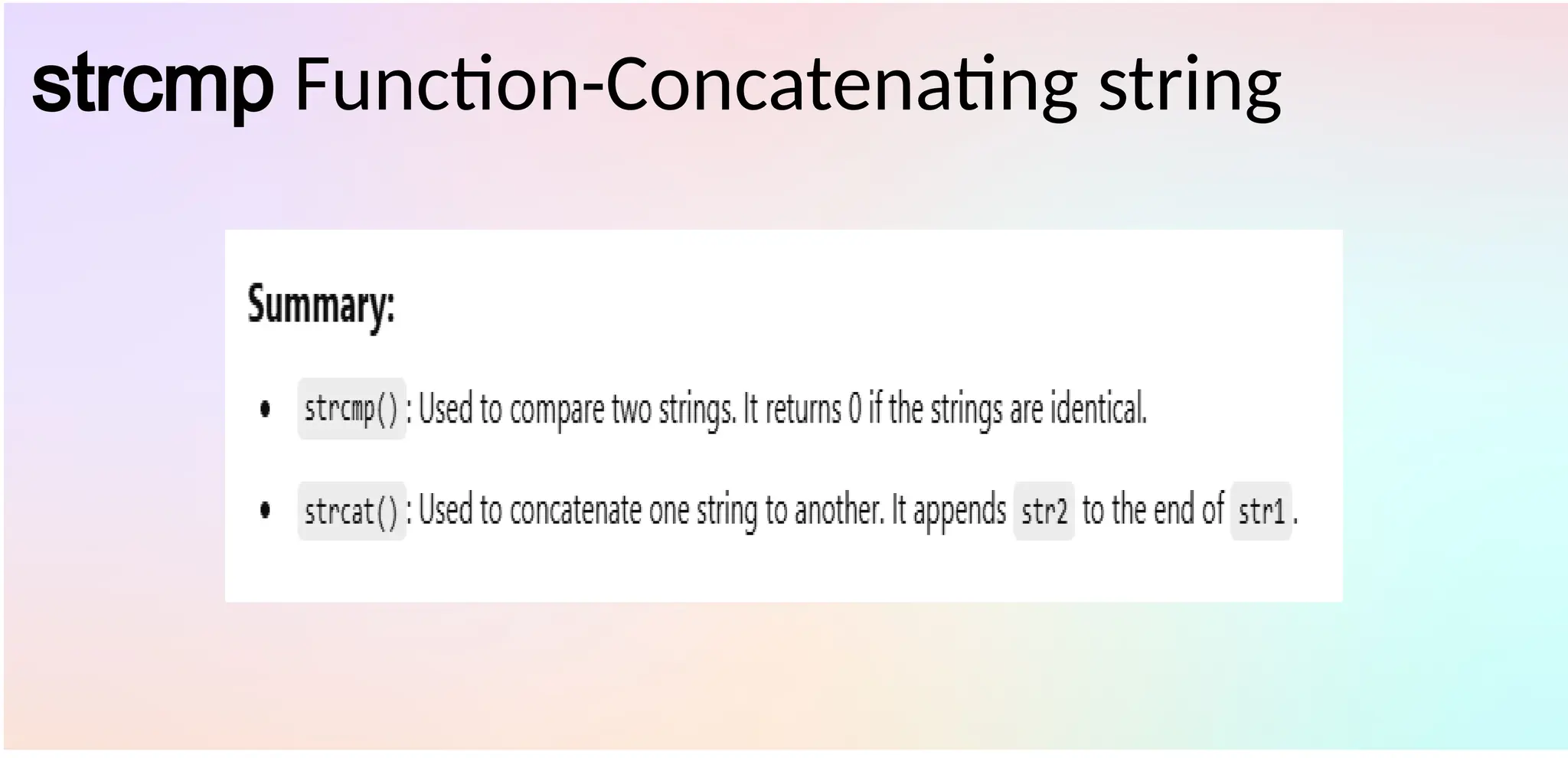 strcmp Function-Concatenating string
 
