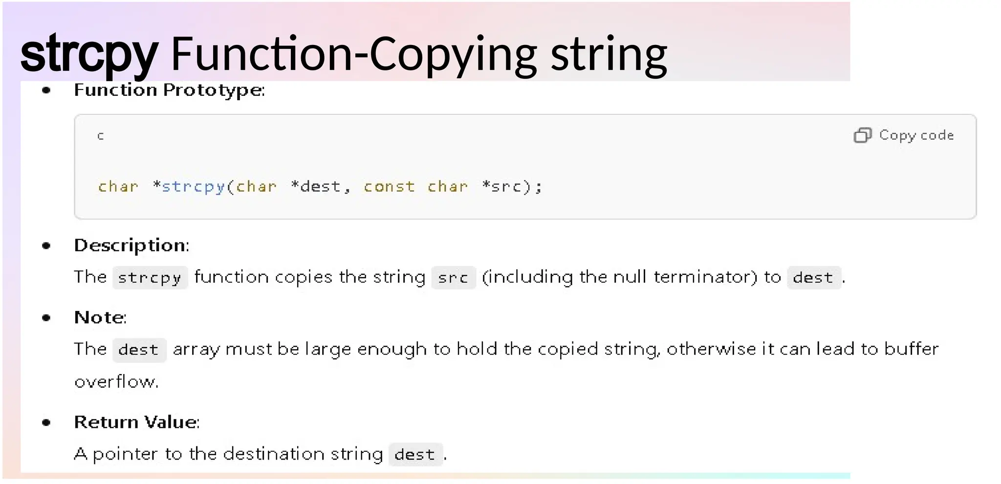 strcpy Function-Copying string
 