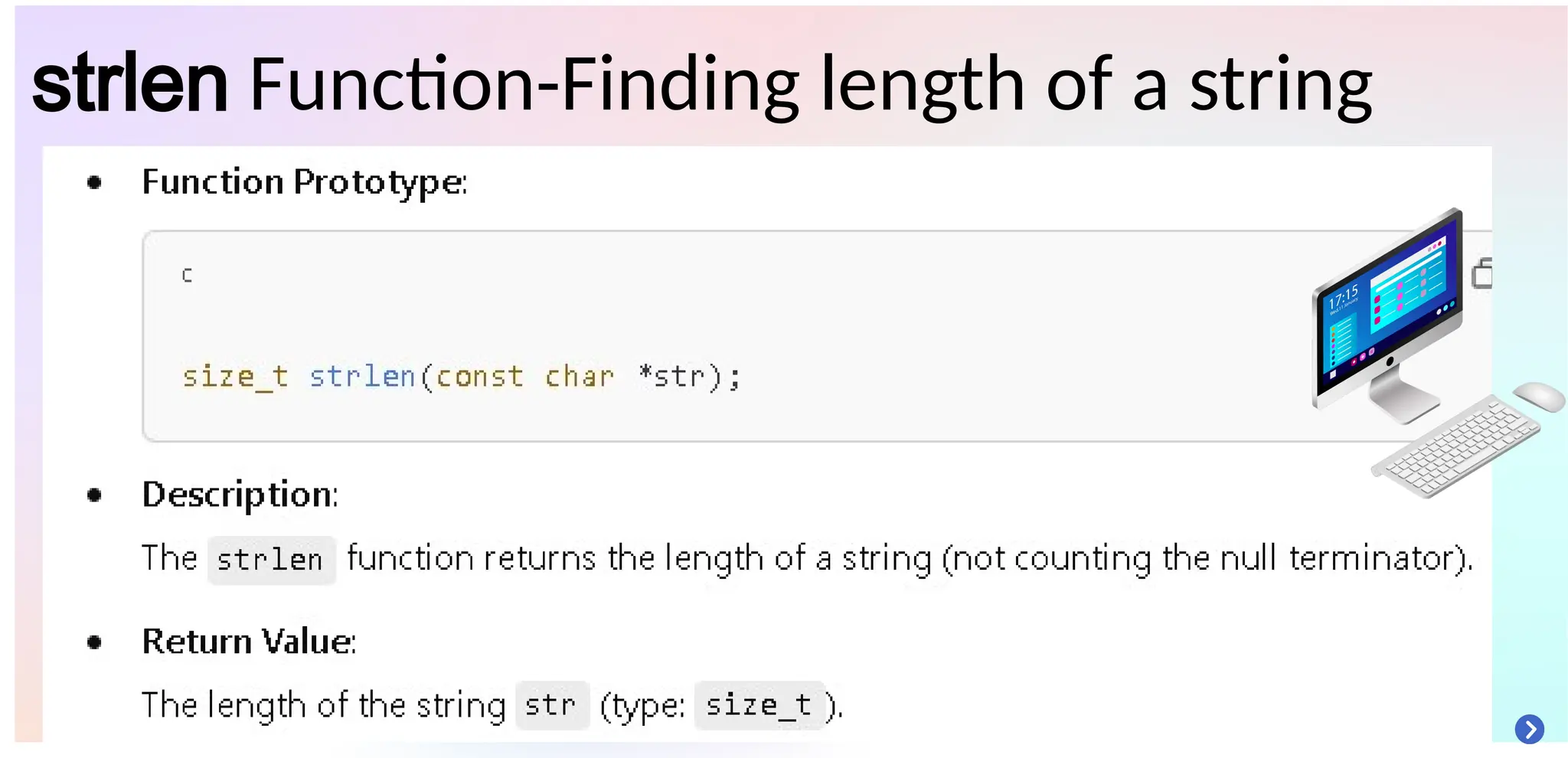 strlen Function-Finding length of a string
 