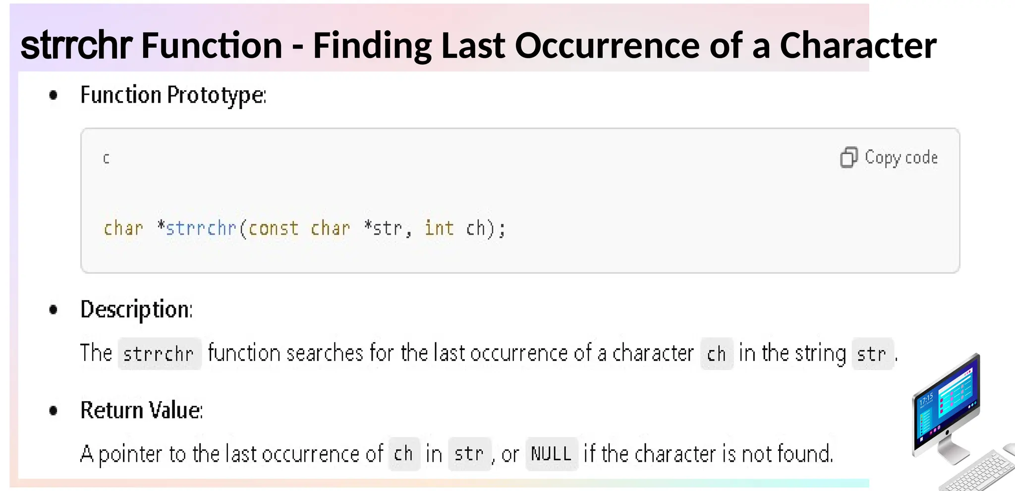 strrchr Function - Finding Last Occurrence of a Character
 