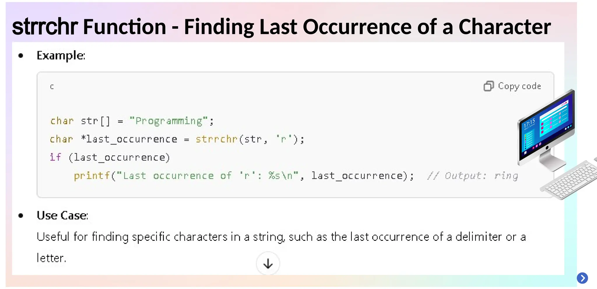 strrchr Function - Finding Last Occurrence of a Character
 