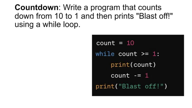 loops in Python with examples and different problems | PPT image.