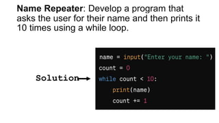 loops in Python with examples and different problems | PPTX ...