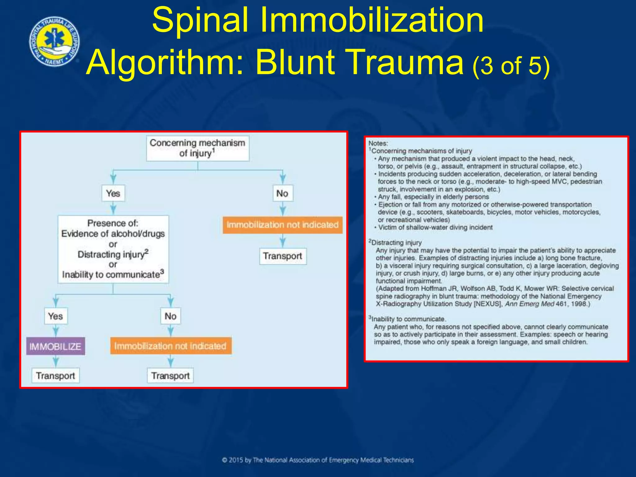 Spinal Immobilization
Algorithm: Blunt Trauma (3 of 5)
 