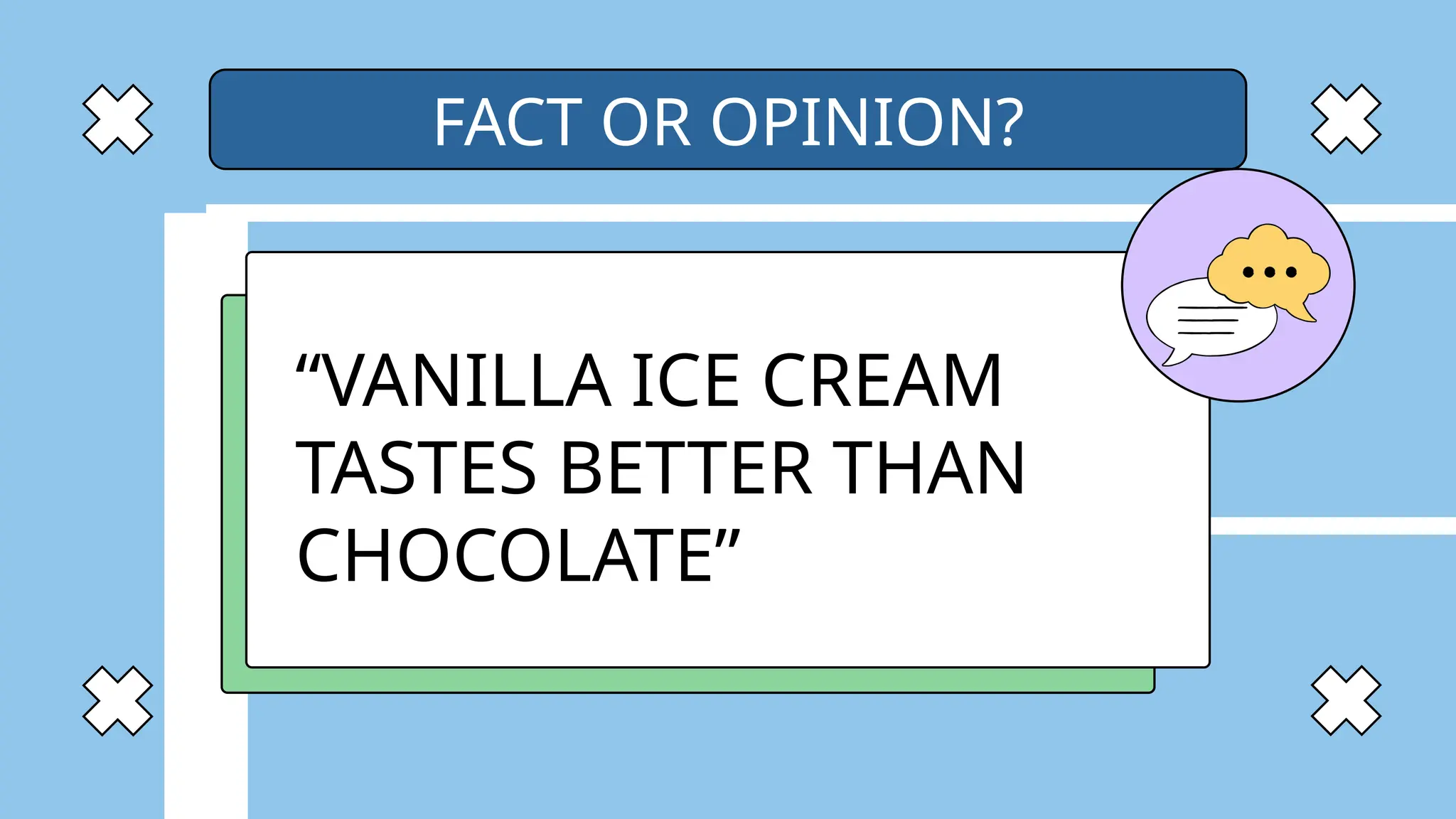 “VANILLA ICE CREAM
TASTES BETTER THAN
CHOCOLATE”
FACT OR OPINION?